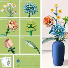 套裝,永生花套裝迷你積木花束套件節日禮物,人造玫瑰花,人造裝飾母親節情人節生日禮物送給戀人和父母 - 彩色 - 查看 1