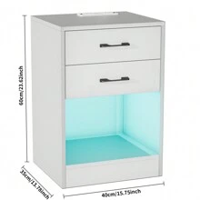 SUMTONG  LED Nightstand With 4 Charging Station And 2 Drawers, Modern Bedside Table Drawers, Modern Night Stand With High Gloss Panel - 白色 - 查看 6