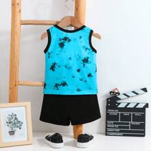 Young Boy Summer Set: Sleeveless Expression Printed Vest And Shorts