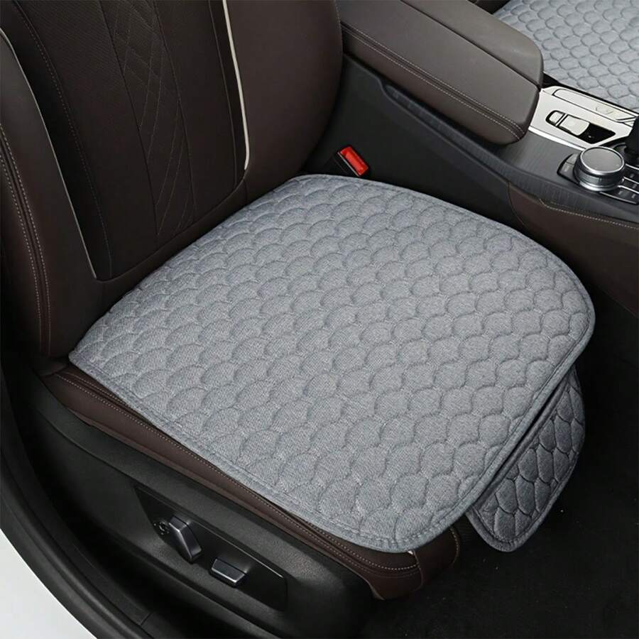 1入組通用前排亞麻魚鱗車座墊,布藝墊子四季透氣防護墊車輛配件舒適、時尚、簡約,可選多色