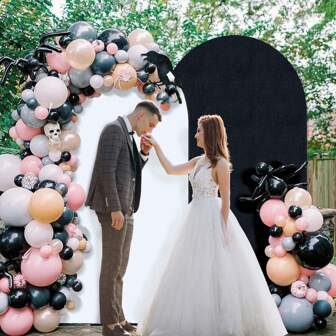 1pc Wedding Arch Backdrop Cloth & Arch Backrest Cover, 2m*1m/2.2m*1.2m Black & White Double-Sided Half-Circle Headrest Frame Cover For Wedding, Birthday Party Decoration, Bride Gift, Ceremony Reception, Photo Booth Decoration