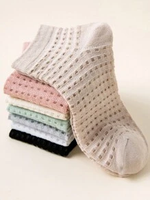 7 Pairs Women's Elasticity Crystal Mesh Cute Breathable Mesh Short Socks For Spring And Summer