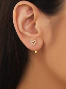 2 piezas Pendientes en forma de C con cierre de tornillo y corazón de circonita para mujer, perfectos para uso diario y como regalo de San Valentín