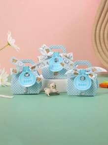 10pcs/Pack Party Gift Paper Box With Handle, Creative New Gift Box - Blue - View 1