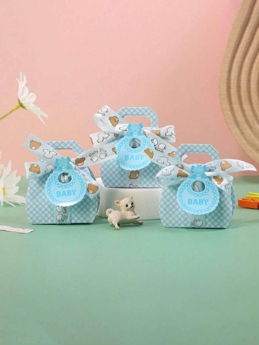 10pcs/Pack Party Gift Paper Box With Handle, Creative New Gift Box - Blue - View 1