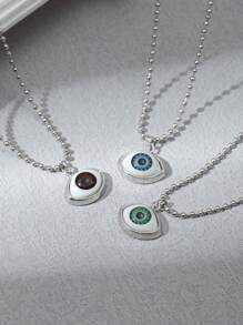 1入不分男女個性化眼型吊墜項鍊,適合庞克風格和度假風 - 銀色 - 查看 5