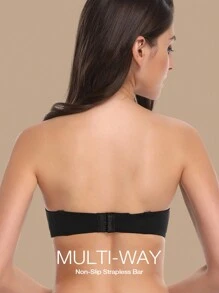 Deyllo 纯色无肩带钢圈聚拢抹胸文胸 - 黑色 - 查看 2