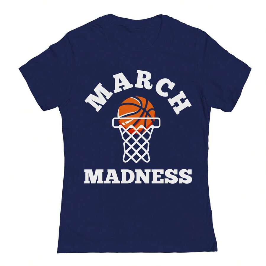 Nearly There Madness Basketball Graphic Navy Ladies Cotton Short-Sleeve T-Shirt - Màu xanh hải quân - Xem 1