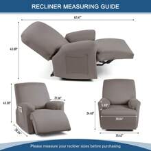 1/2/3 Seat Solid Recliner Sofa Covers, Polyester Fabric Stretch Recliner Couch Covers For Chair Cover, Soft Washable Furniture Protector With Pockets - taupe - View 6