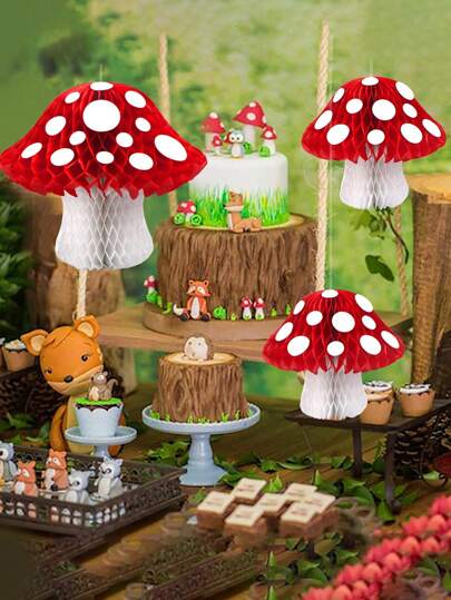 7.9 Inch/11.9 Inch Mushroom Shape Paper Honeycomb Ball For Forest/Jungle/Fairy Tale Themed Party Decoration Wedding, Birthda, Garden Decor, Dinner Table Centerpiece Christmas Decorations, Thanksgiving Day, Halloween