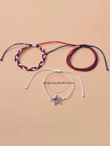 3 cái/bộ Đỏ  Xanh Trắng Đa Lớp Dây thừng Bện Mặt dây chuyền ngôi sao Vòng tay Đối với phụ nữ Nam Ngày độc lập Đồ trang sức - Nhiều màu - Xem 3