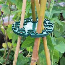 A Garden Green Round Bamboo Tray Flower Pillar Gardening Climbing Frame Wrapped With Plastic Steel Pipe Bamboo Pole Fixing Frame Plant Fixing Device