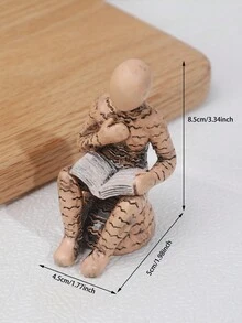 1 Pieza Figura Abstracta De Una Persona Sentada Leyendo En Resina Con Base, Adorno Para Decoración Del Hogar - Marrón - Ver 2