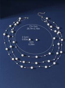 Conjunto de joyas falsas estilo de vacaciones de 3 piezas que incluye collar, cadena para suéter de cuentas de varios colores y aretes para uso diario de mujeres y accesorio de playa - Multicolor - Ver 5