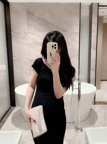 Exquisites Satin Mode Abendtasche für Damen, Tanz Abendtasche, Romantische Tasche, Braut Tasche, Crossbody Kette Tasche, Tready Braut Tasche, perfekt für Party, Hochzeit, Abschlussball, Dinner/Bankett, passend zu Brautkleidern, formellen Kleidern, Abschlussballkleidern, Geburtstagskleidern, Partykleidern. - Aprikosenfarben - Übersicht 9