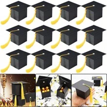 10 PCS Graduation Candy Boxes Class Of 2024 Graduation Cap Gift Boxes Graduation Centerpieces With Tassel For Graduation Ceremony Party Favors - Black - View 1