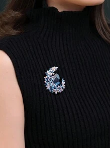 1件奢華時尚女性水晶鑽石胸針,適合搭配西裝和外套 - 銀色 - 查看 7