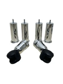 Kit 6 Pés para cama box de solteiro/casal/queen/king 4 pés fixos e 2 com rodinhas de plástico Preto ou Cromado - Prata - Visão 2