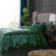 3pcs/Set Cool & Washed Silk Duvet Cover Set With Pillowcases, Modern Style Comfortable Soft Luxurious Double Bedding Set, Various Sizes Optional, Machine Washable, Suitable For Bedroom Home Use - Dark Green - View 4