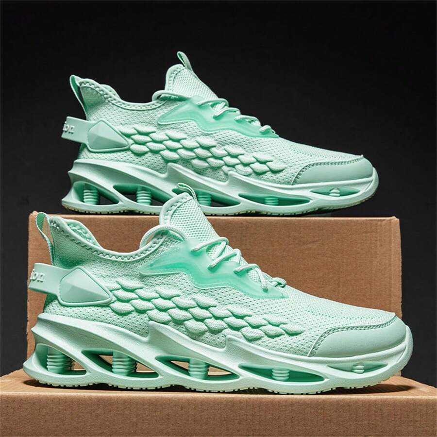 男士輕量透氣網面運動鞋,夏季運動吸收運動鞋 - 綠色 - 查看 1