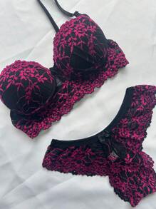 Kit With 3 Sets With Lace Cups Lingerie Panties And Bra Intimate Fashion - 彩色 - 查看 5