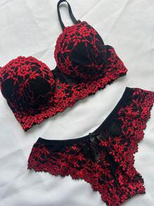 Kit With 3 Sets With Lace Cups Lingerie Panties And Bra Intimate Fashion - 彩色 - 查看 2