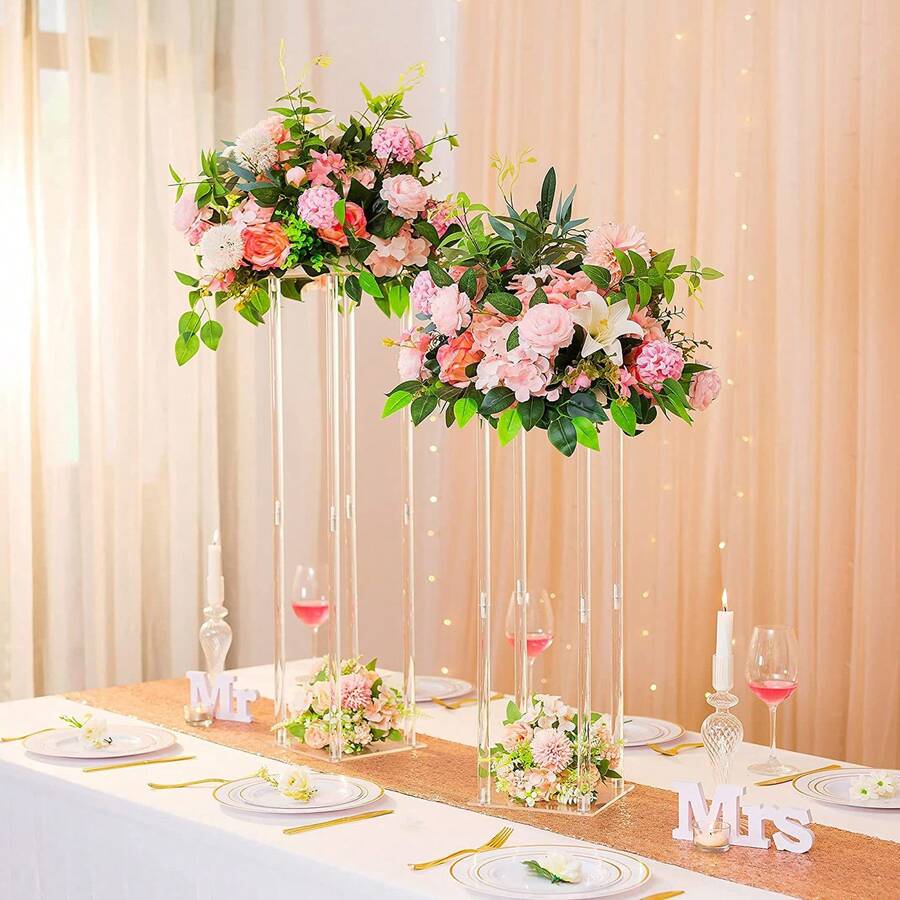 1 Mini Acrylic Flower Basket Wedding Centerpieces, Clear Flower Stand