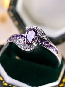 Vanel 1 PC Sparkling Purple Zirconia Ring For Women Gentle Light Luxury Ring For Brides Gorgeous Wedding Jewelry Engagement Ring