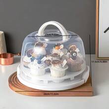 8 Inch Pie Cupcake Box, Airtight Storage With Lid And Handle, Round Cake Shipping Container Cake Box For Party Camping Kitchen Picnic - White - View 5