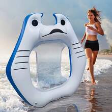 1pc Adult Inflatable Manta Ray Shaped Swimming Pool Float With Headrest And Cup Holder, Perfect For Beach, Water Or Pool Party Lounge Raft For Summer - Blue and White - View 3