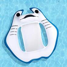 1pc Adult Inflatable Manta Ray Shaped Swimming Pool Float With Headrest And Cup Holder, Perfect For Beach, Water Or Pool Party Lounge Raft For Summer - Blue and White - View 5
