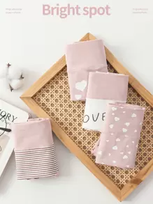 Juego de 4 bragas de mujer de cintura alta con estampado de corazón, suaves y transpirables, cómodos, con talla grande