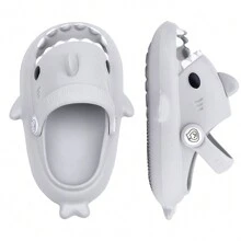 Kids Shark Cloud Slides | Toddler Boys Girls Shower Slippers | Baby Cute Cartoon Fish Clogs | Beach Pool Home Sandals | Quick Dry Non-Slip - Grey - View 2