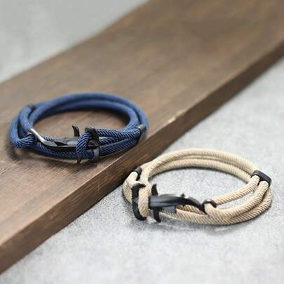 diffone سوار حبل قابل للتعديل متعدد الطبقات للرجال بتصميم قرش بحري جديد، سوار ملائم للشاطئ والتزلج على الأمواج والملاحة البحرية