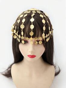 1pc Women's Coin Multi-Layer Head Chain - Gold - View 1