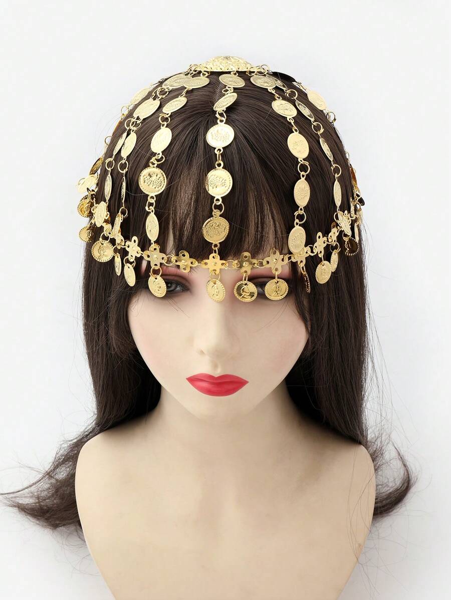1pc Women's Coin Multi-Layer Head Chain - Gold - View 1