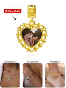 1pc Personalized Photo Bracelet Pendant, Gift For Mother, Daughter, Girlfriend, Wife, Best Friend, Includes Photo Necklace Pendant, Photo Anklet Pendant, And Heart/Round Pendant Beads - Black - View 8