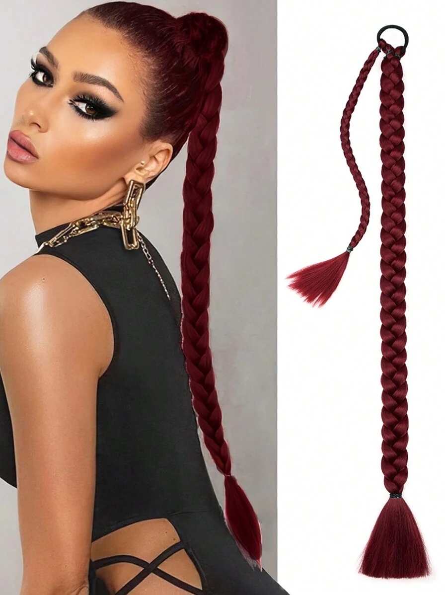 1 Pieza De Extensiones De Cola De Caballo Trenzado Largo En Color Burdeos Con Lazo Para Cabello, Extensiónes De Cola De Caballo De Pelo Sintético Suave Y Natural Para Uso Diario De Mujeres De 16, 26, 30 Y 34 Pulgadas.