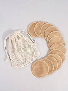 MAANGE 12pcs Reusable Bamboo Fiber Makeup Remover Pads With Pack,Washable Rounds Cleansing Facial Make Up Removal Pads Tool - Khaki - View 2
