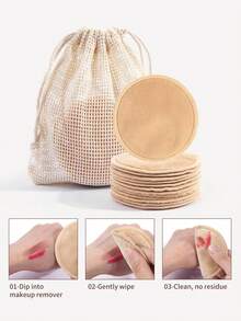 MAANGE 12pcs Reusable Bamboo Fiber Makeup Remover Pads With Pack,Washable Rounds Cleansing Facial Make Up Removal Pads Tool - Khaki - View 3