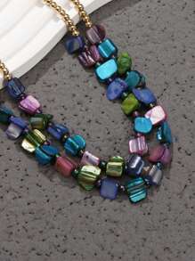 1pc Bohemian Double Layered Colorful Chip Shell & Beaded Necklace