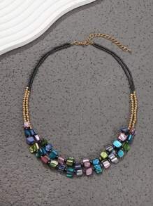 1pc Bohemian Double Layered Colorful Chip Shell & Beaded Necklace