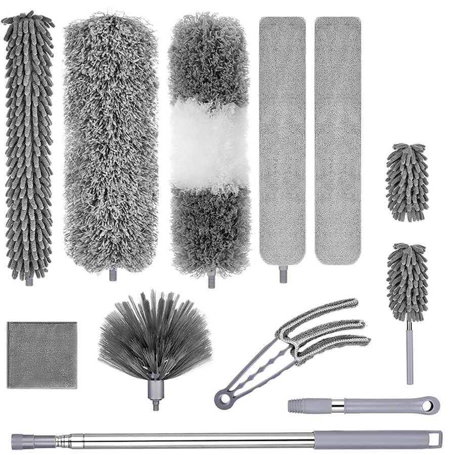 Feather Duster For Cleaning Extendable Dusters 30-100 Inch Telescopic Extension Pole Blind Cleaner Long Handled Microfiber Chenille Duster For Cobwebs High Ceilings Cars Furniture Clean - Grey - View 1
