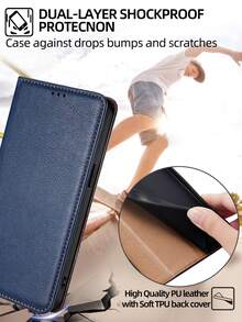 keyunfei 1入藍色磁吸立架錢包卡片支架防震翻蓋手機殼，適用於華為Y5p/榮譽X7a 4G/紅米Note 10s/紅米Note 11s 4G - 藍色 - 查看 6