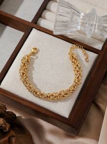 1 pieza Cadena de perlas con cristales de Rhinestone en forma de corazón, cadena retorcida, cadena "Volver a la vida", cadena lisa minimalista, pulsera de brazalete, diseño elegante y delicado de moda retro, adecuado para vacaciones, fiestas, citas, regalos, uso diario - Amarillo Oro - Ver 3