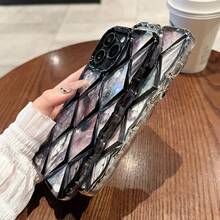 2.0 厘米加厚电镀 Tpu 手机壳，个性化大理石图案和撞色及 3D 菱形镂空设计，防震，兼容 型号： 11、 13、 14 Pro Max - 金色 - 查看 3