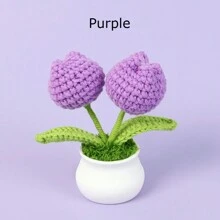 1入手工編織的雙頭鬱金香盆栽植物,適用於桌面、車內裝飾,可作為汽車裝飾、辦公桌、書房小裝飾、周年慶祝、生日、臥室、送禮裝飾品 - 彩色 - 查看 2