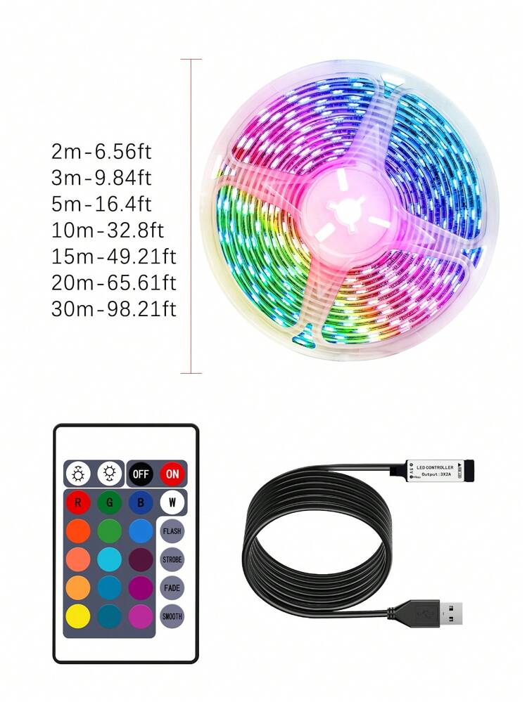 1 juego de 1m, 2m, 3m, 5m, 10m, 15m, 20m [2 rollos de 10m], 30m [2 rollos de 15m], 40m [2 rollos de 20m] de luces led de tira multicolor con control remoto, para decoración del hogar, pared, dormitorio, pasillo, jardín, bar - Multicolor - Añade 10
