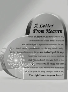 1 Pieza Regalo De Pésame - Una Carta Desde El Cielo - Regalo Conmemorativo Para Aquellos Que Perdieron A Su Madre, Padre, Esposo, Hijo, Placa De Decoración Conmemorativa En Forma De Corazón De Acrílico. - Multicolor - Ver 1