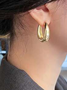 1對銅質復古花俏光澤橢圓形耳環,約會必贈之物 - 金黃色 - 查看 3